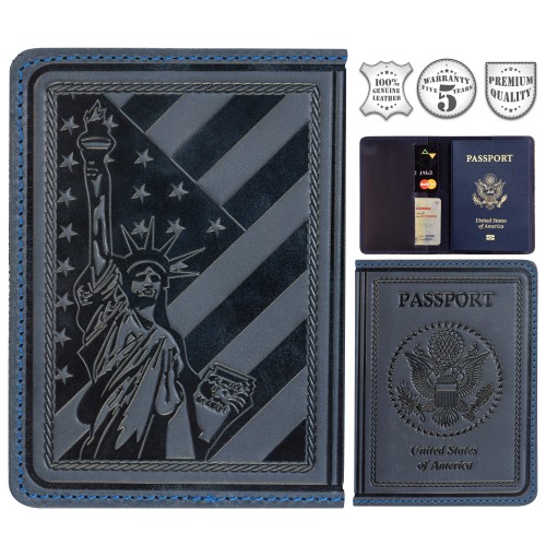 Обложка на паспорт Passport USA col.K синяя Обложка на паспорт Passport USA col.K синяя